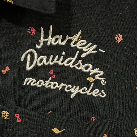 Harley-Davidson Tie Front print button down embroidered shirt blouse top 🏍️🦜 - Picture 6 of 10